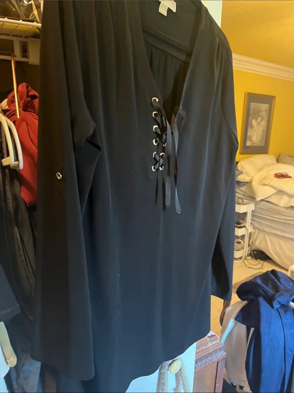 Michael Kors Black Lace-Up V-Neck Long Sleeve Tunic